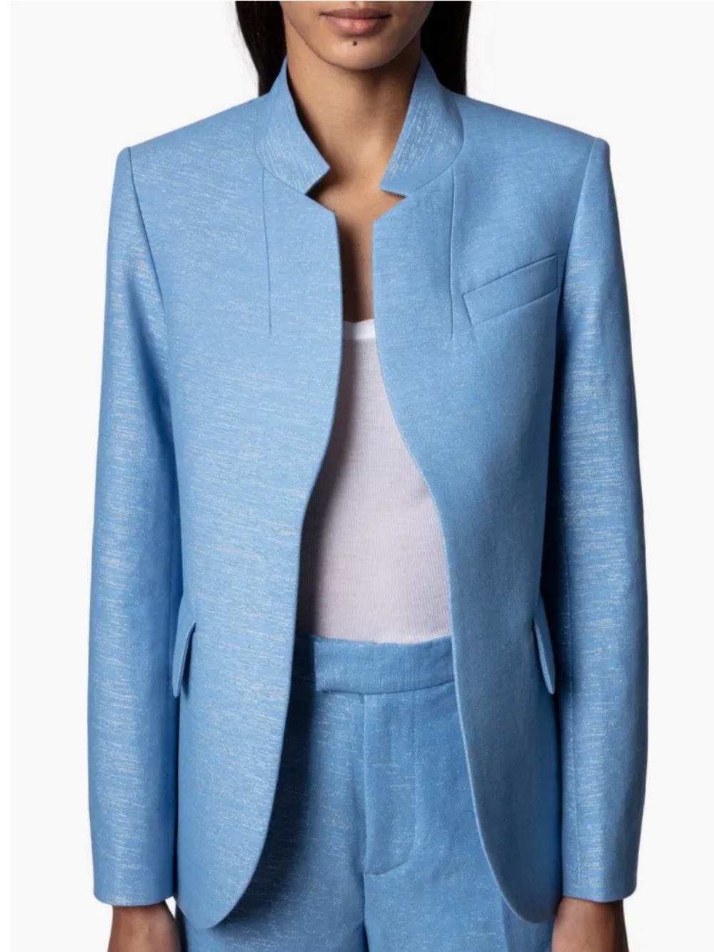 Zadig & Voltaire Very Lin Sparkle Linen-Blend Blazer in Azur Size 40 US L
